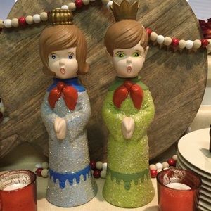 11” Tall Large Vintage Set - Atlantic Mold Caroler Candleholders